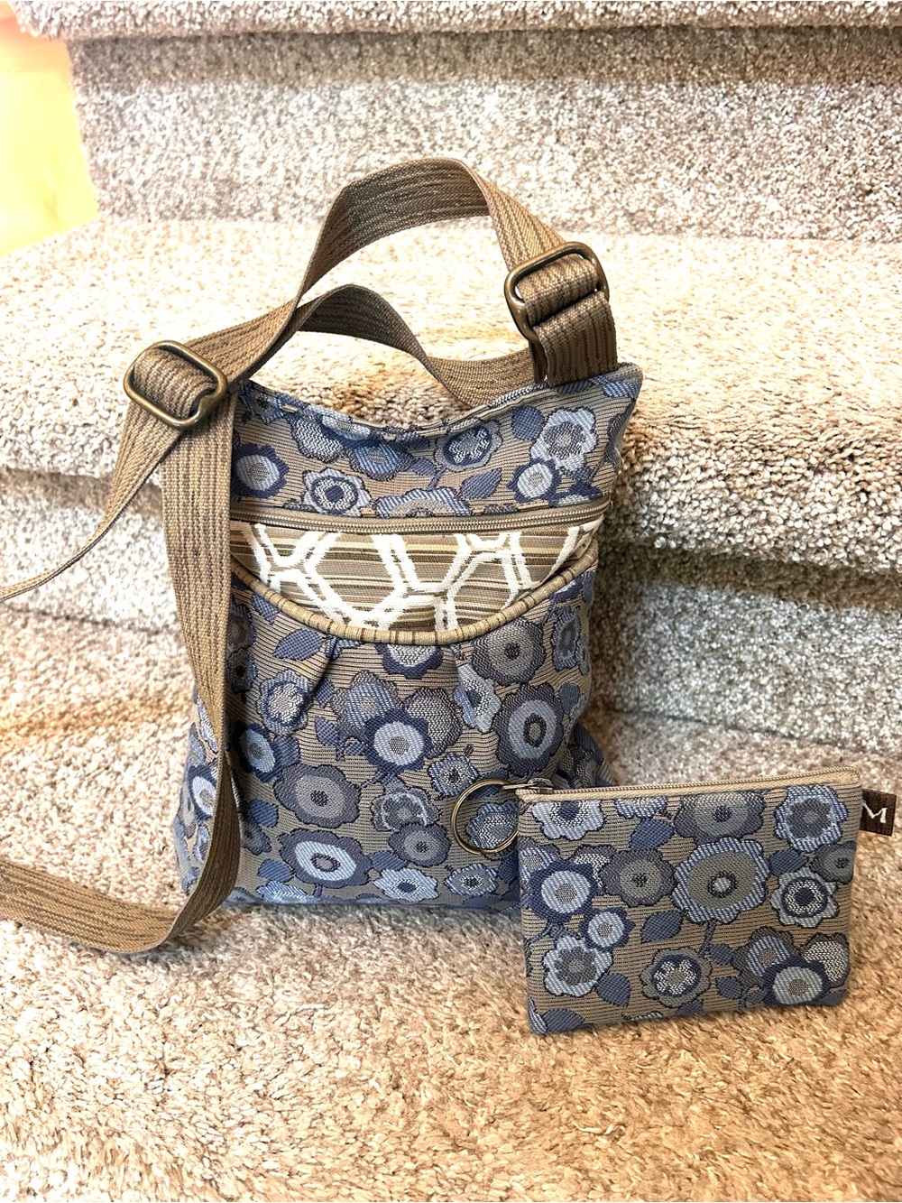 Maruca Busy Body Cross Body Bag. handmade in Boulder, CO. Floral. With zip pouch